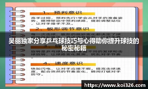 吴丽独家分享乒乓球技巧与心得助你提升球技的秘密秘籍